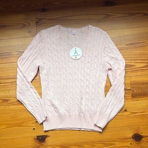ANRABESS Light Pink V-Neck Cable Knit Sweater